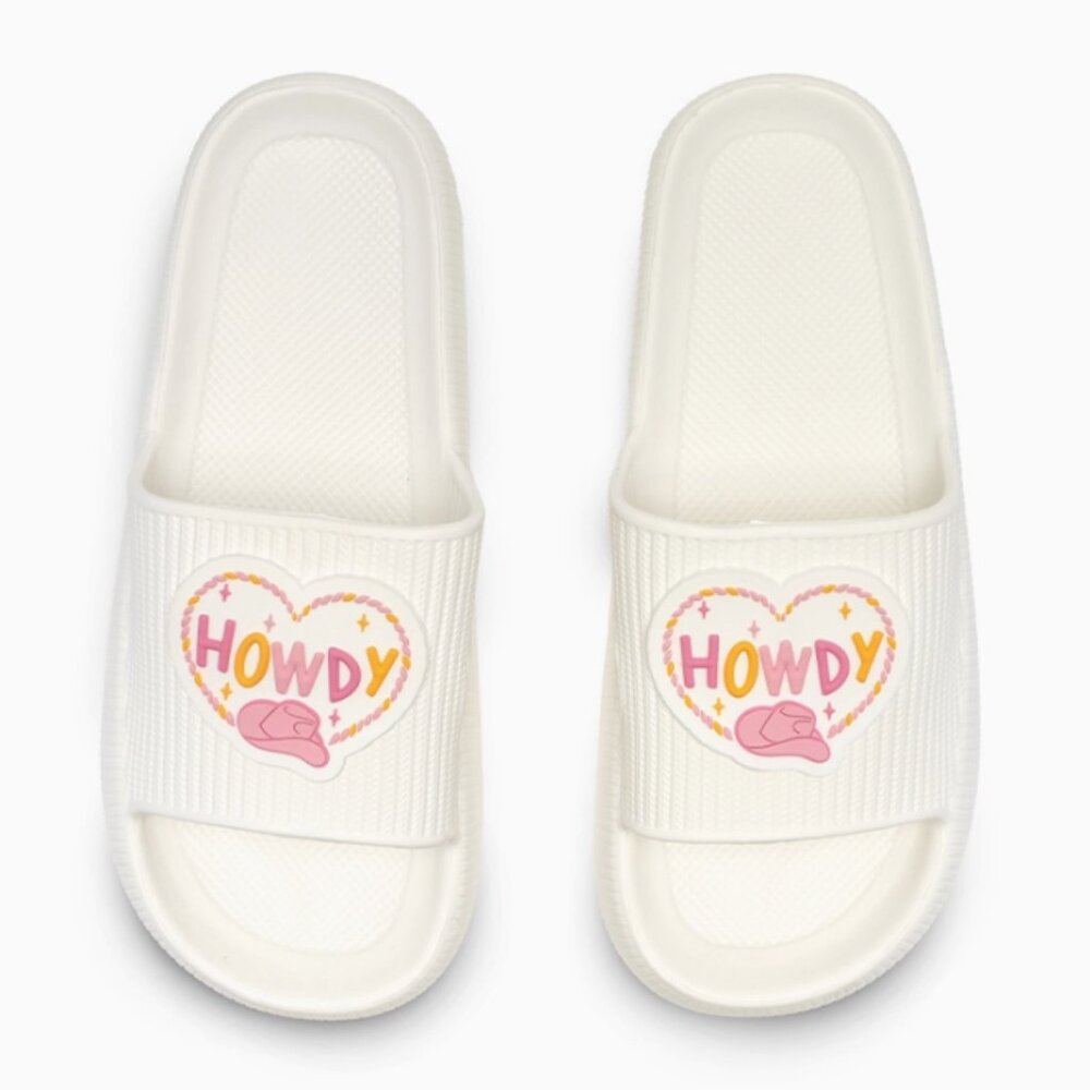 Quick Dry Pool Slide Sandals - Western - "Howdy" - White